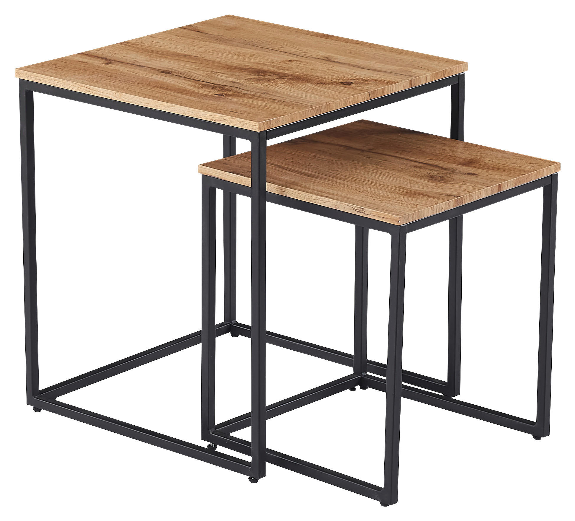 BEISTELLTISCHSET in Metall, Holzwerkstoff 35-45/35-45/40-50 cm  - Eichefarben/Schwarz, Design, Holzwerkstoff/Metall (35-45/35-45/40-50cm) - Ti'me