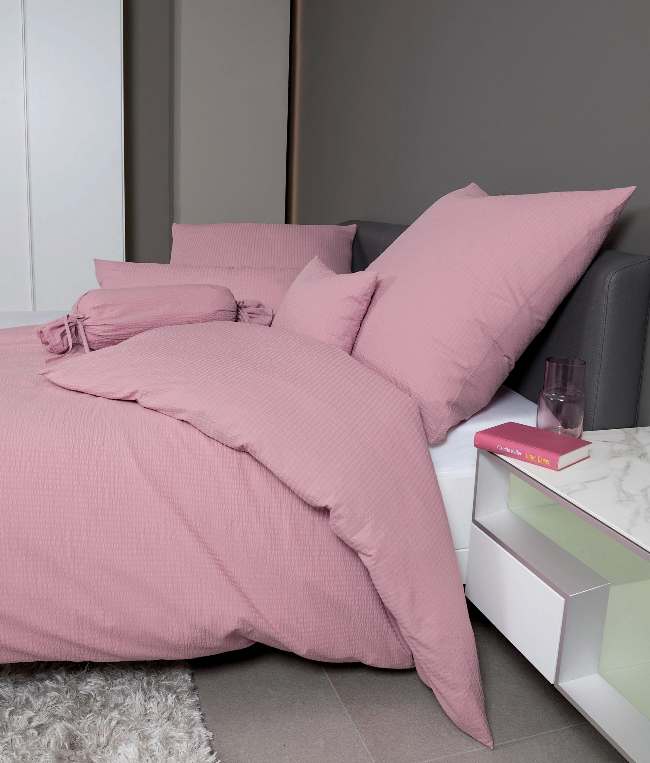 BETTWÄSCHE 240/220 cm Seersucker  - Dunkelrosa/Rosa, Basics, Textil (240/220cm) - Janine