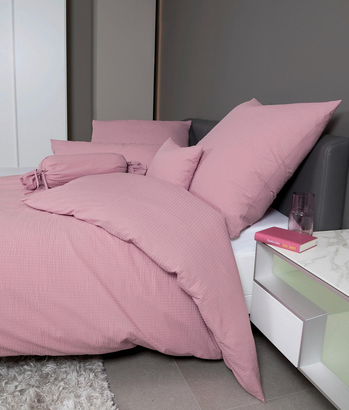 BETTWÄSCHE Seersucker 240/220 cm  - Dunkelrosa/Rosa, Basics, Textil (240/220cm) - Janine