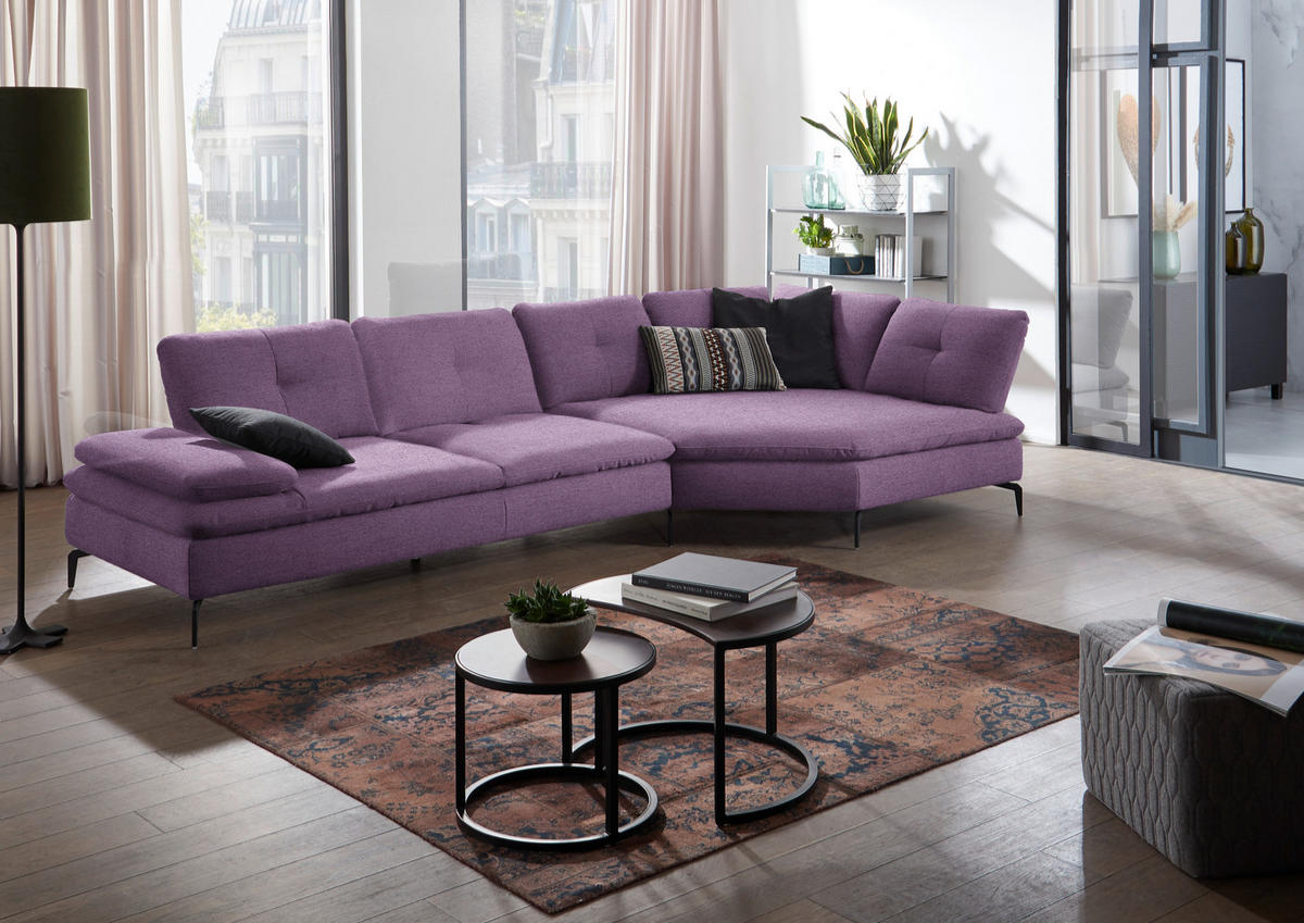 ECKSOFA Flachgewebe Lila  - Lila/Schwarz, Design, Textil/Metall (344/157cm) - Chilliano