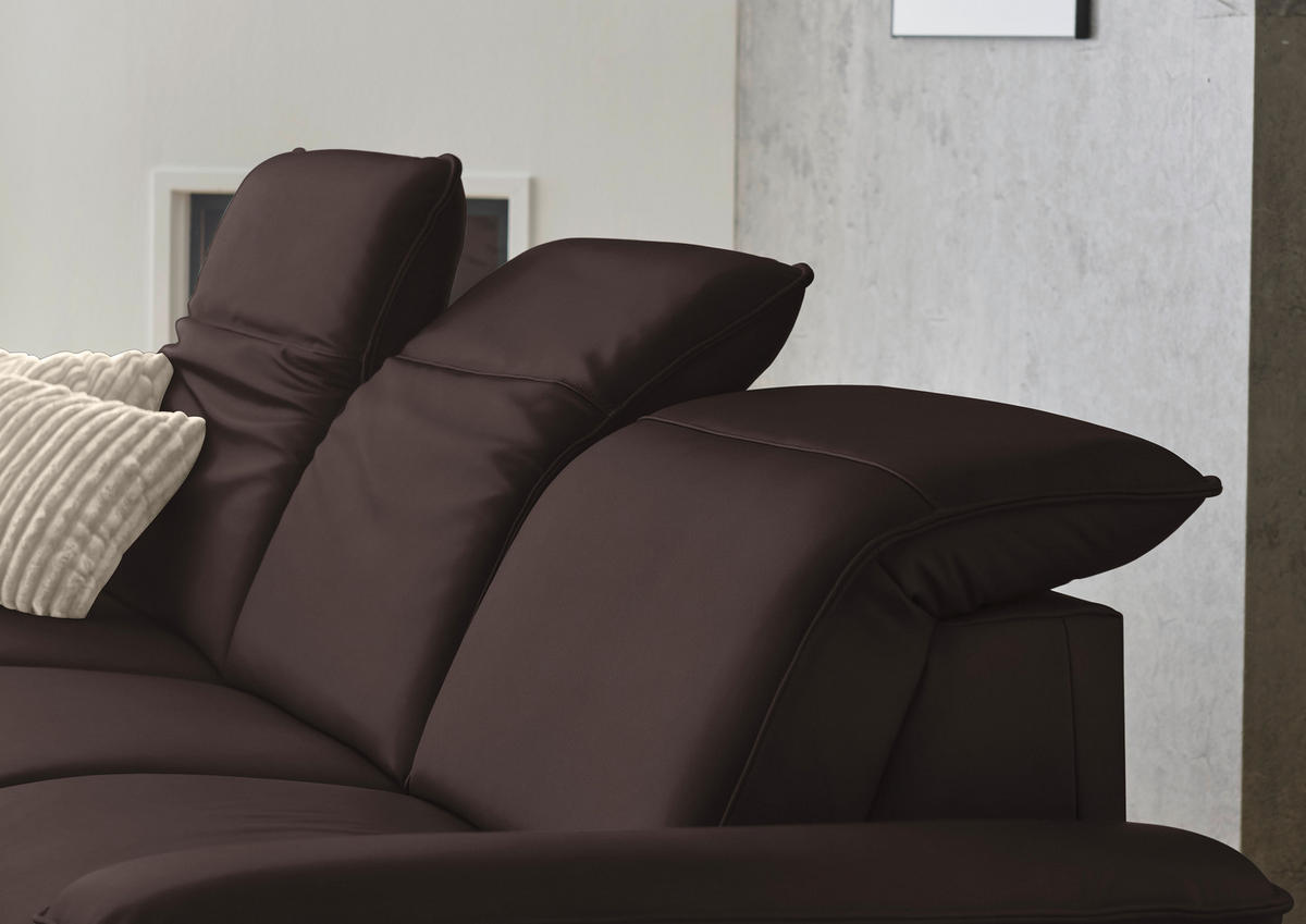 ECKSOFA  Echtleder Braun  - Schwarz/Braun, Design, Leder/Metall (169/307cm) - Beldomo Premium