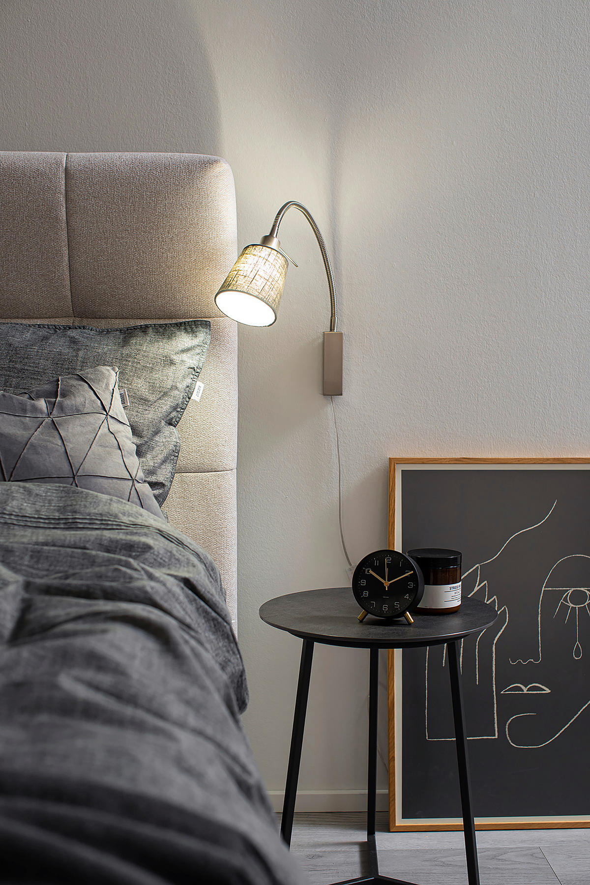 LÄSLAMPA 11/40 cm   - nickelfärgad/grå, Basics, metall/textil (11/40cm) - Fischer & Honsel