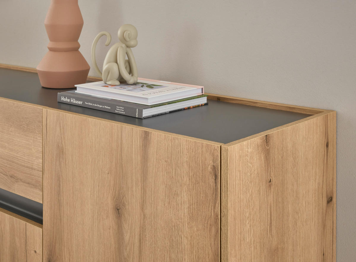 SIDEBOARD  223/86/40 cm 2 Schublade(n)  - Eichefarben/Anthrazit, Design, Holzwerkstoff/Kunststoff (223/86/40cm) - Modante