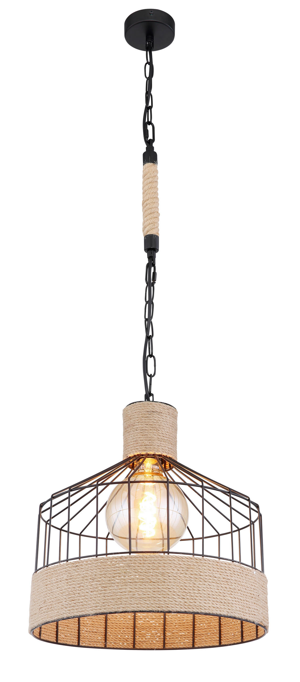 VISEČA SVETILKA        35/135 cm     60 W E27 - črna/rjava, Romantika, kovina/naravni materiali (35/135cm)