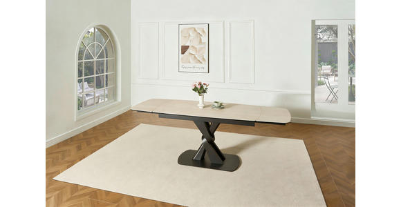 ESSTISCH in Metall, Glas, Stein 160-240/90/76 cm  - Beige/Schwarz, Design, Glas/Stein (160-240/90/76cm) - Novel