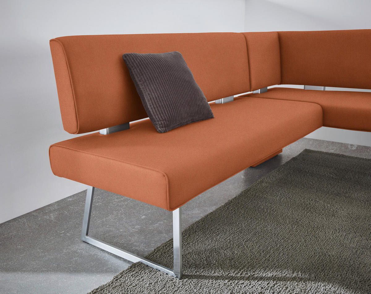 ECKBANK in Metall, Textil Edelstahlfarben, Karamell  - Edelstahlfarben/Karamell, Design, Textil/Metall (208/160cm) - Dieter Knoll