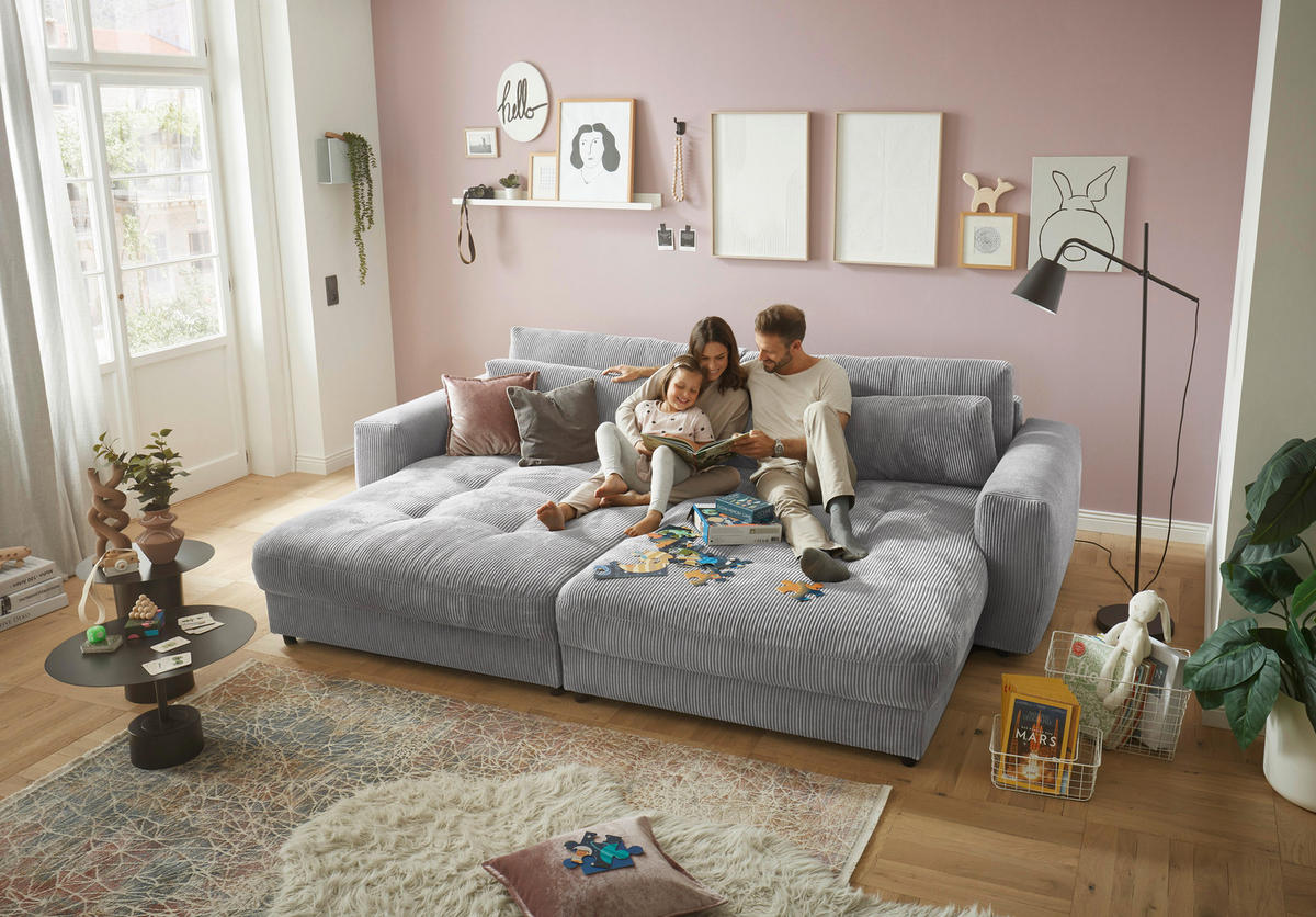 BIG SOFFA i manchester ljusgrå  - ljusgrå/svart, Klassisk, trämaterial/textil (292/90/194cm) - MID.YOU
