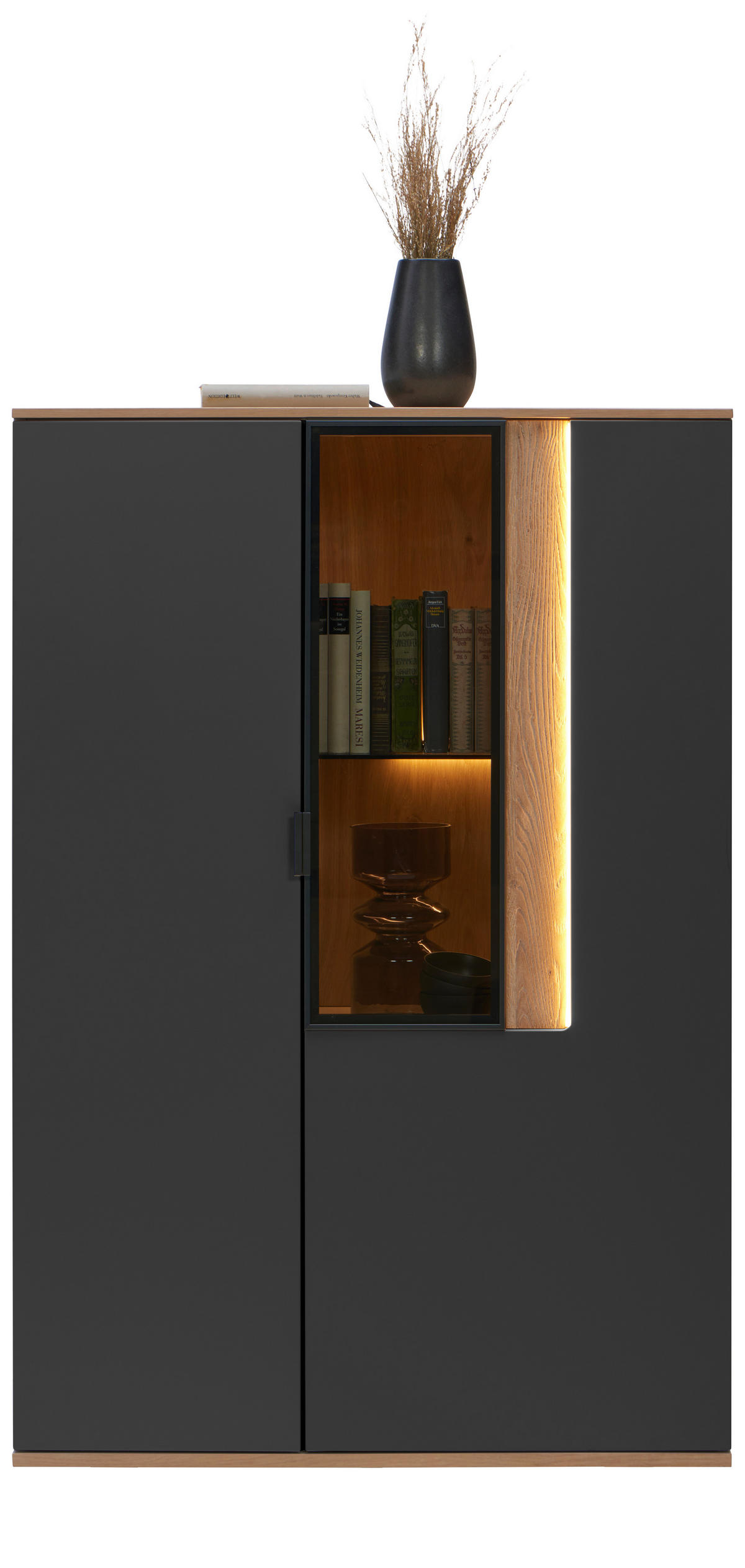 HIGHBOARD  in 92,9/136,6/42 cm  - Eichefarben/Anthrazit, MODERN, Glas/Holz (92,9/136,6/42cm) - Dieter Knoll