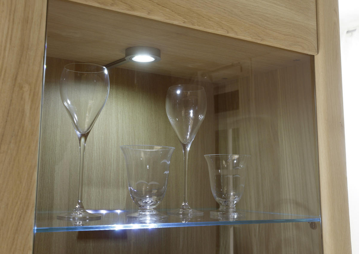 VITRINENKOMBINATION in furniert, teilmassiv Eiche Eichefarben  - Eichefarben/Nickelfarben, Design, Glas/Holz (107/209/38cm) - Livetastic