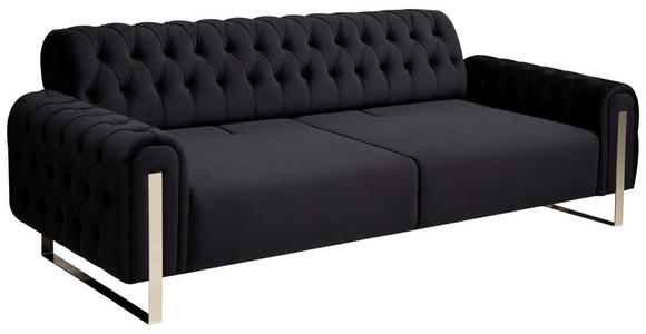 3-SITZER-SOFA  in Velours Schwarz  - Goldfarben/Schwarz, KONVENTIONELL, Textil/Metall (264/90/97cm) - Carryhome