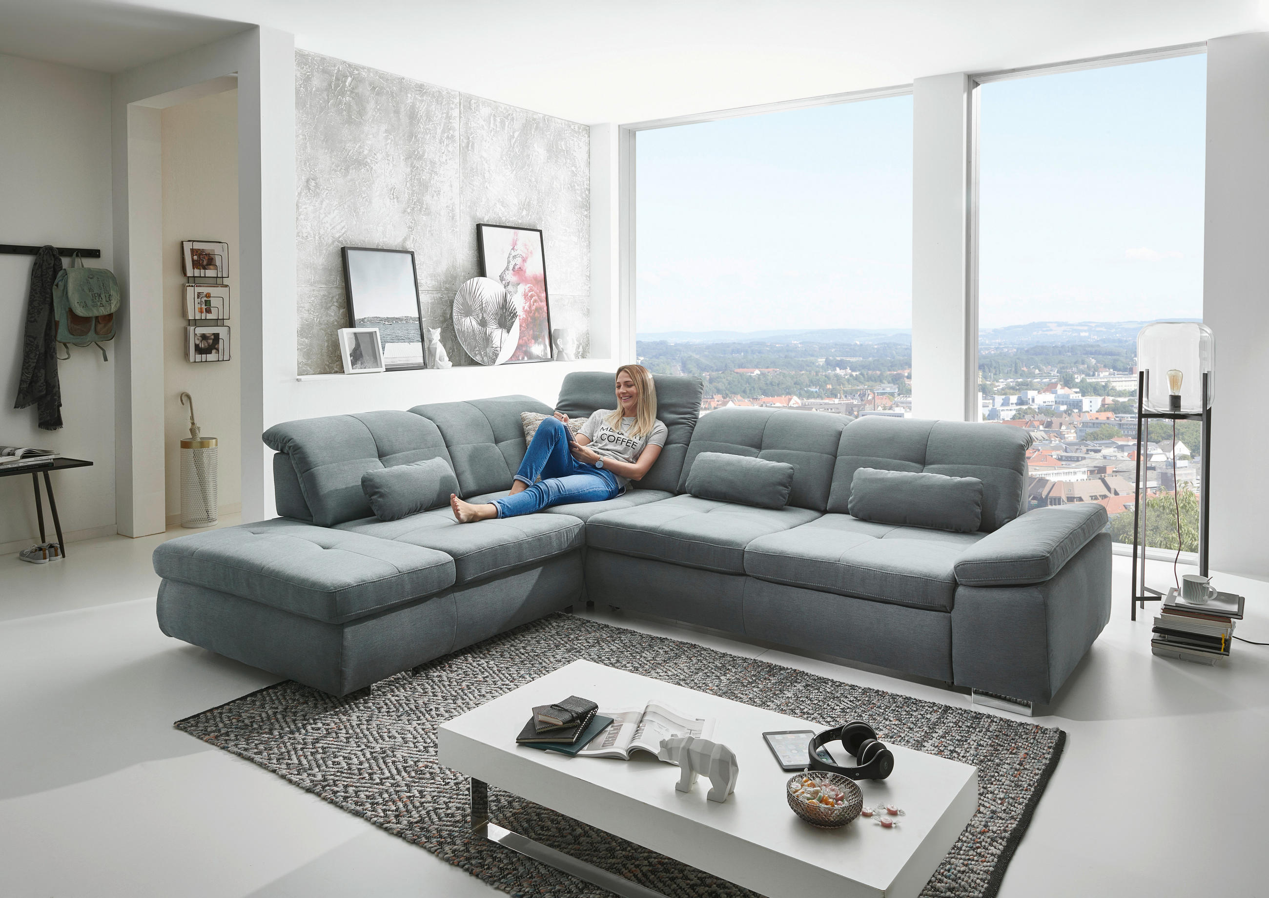 ECKSOFA in Mikrofaser Alufarben  - Chromfarben/Alufarben, Design, Textil/Metall (260/312cm) - Beldomo Style