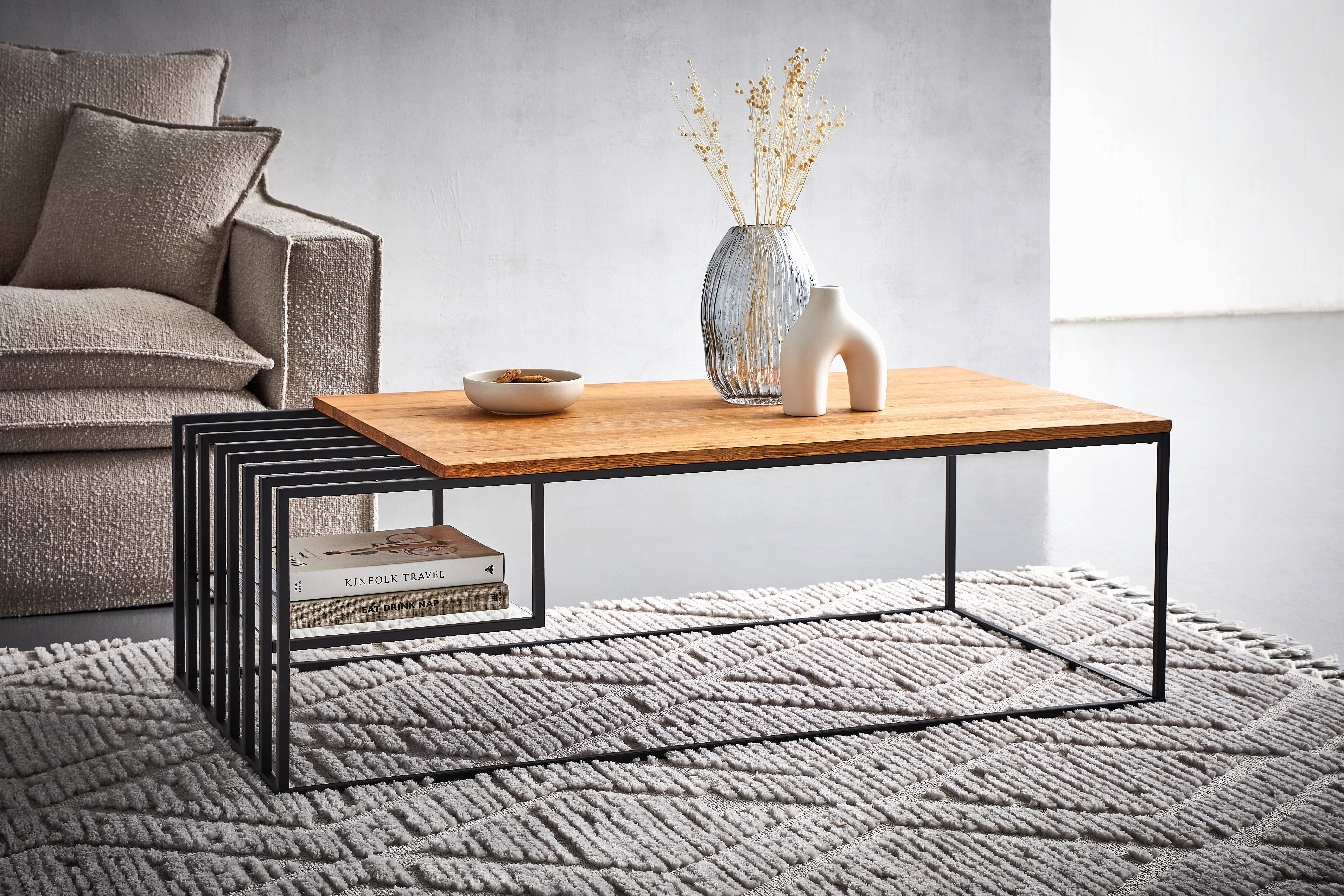 MĂSUȚĂ DE CAFEA - culoare lemn stejar/negru, Modern, sticlă/lemn (120/40/60cm) - MID.YOU
