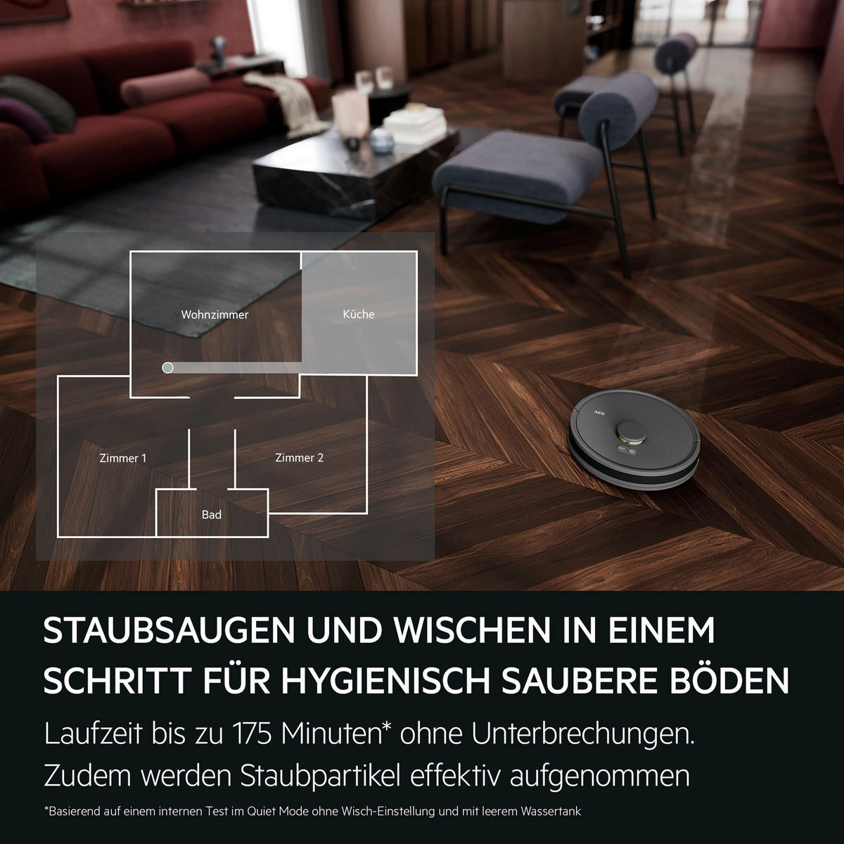 STAUBSAUGERROBOTER AR71HW2DG mit Wischfunktion  - Dunkelgrau, Basics, Kunststoff (33,5/10/33,5cm) - AEG
