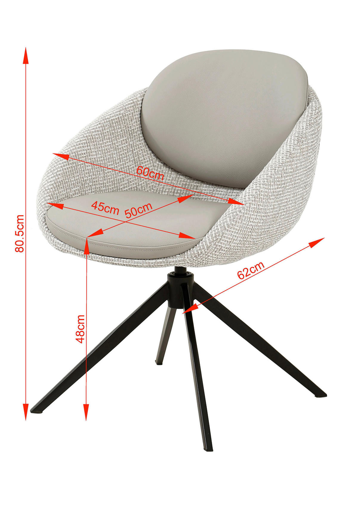 ARMLEHNSTUHL  in Eisen Leinenoptik Echtleder pigmentiert  - Beige/Schwarz, Design, Leder/Textil (60/80,5/62cm) - Novel
