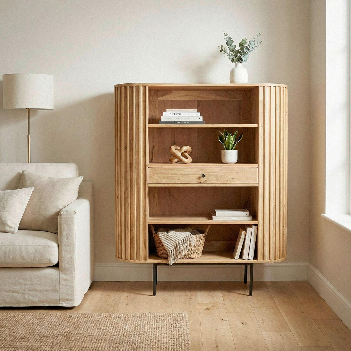 ÁLLÓPOLC 105/122/40 cm akáciaszínű  - akáciaszínű/fekete, Design, fém/fa (105/122/40cm) - Livetastic