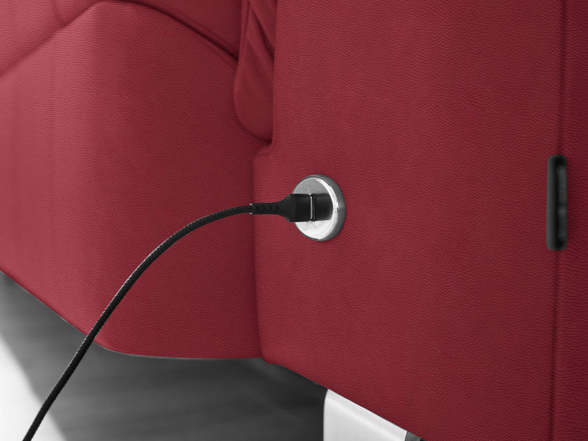 ECKSOFA in Echtleder Rot  309/233 cm  - Edelstahlfarben/Rot, Design, Leder/Metall (309/233cm) - Dieter Knoll