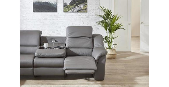 ECKSOFA Grau Echtleder - Chromfarben/Grau, KONVENTIONELL, Leder/Kunststoff (260/324cm) - Cantus
