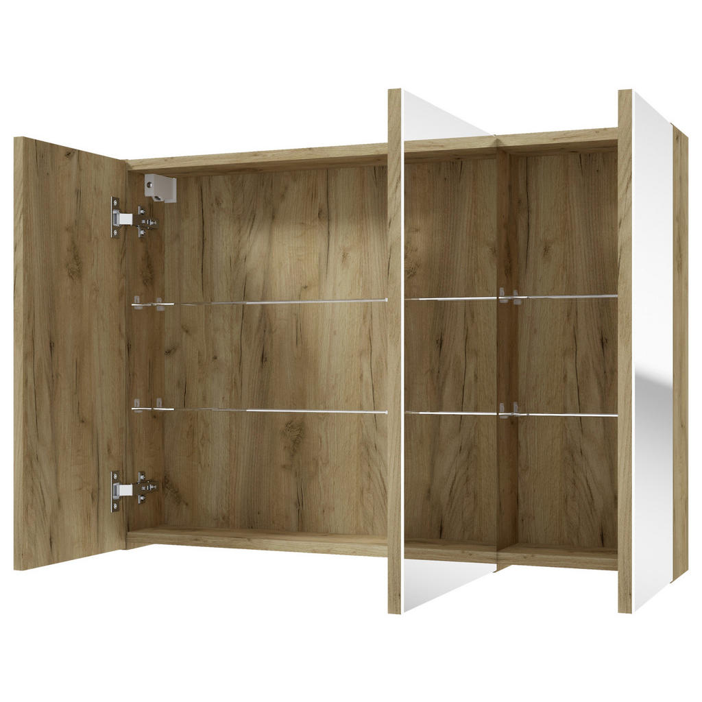 Thumbnail - Mid.you Spiegelschrank, Erle, Glas, 4 Fächer, 85x60x15 cm, Soft-Close-System, Badezimmer, Badezimmerspiegel, Spiegelschr...