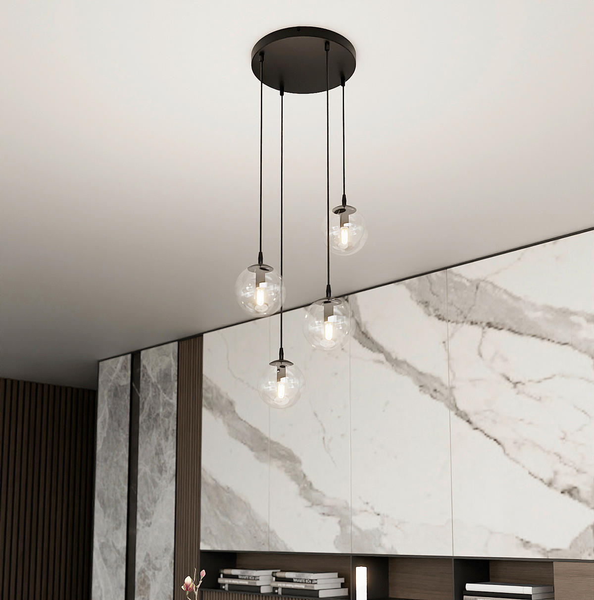 HÄNGELEUCHTE  40/40/100 cm    - Schwarz, KONVENTIONELL, Glas/Metall (40/40/100cm)