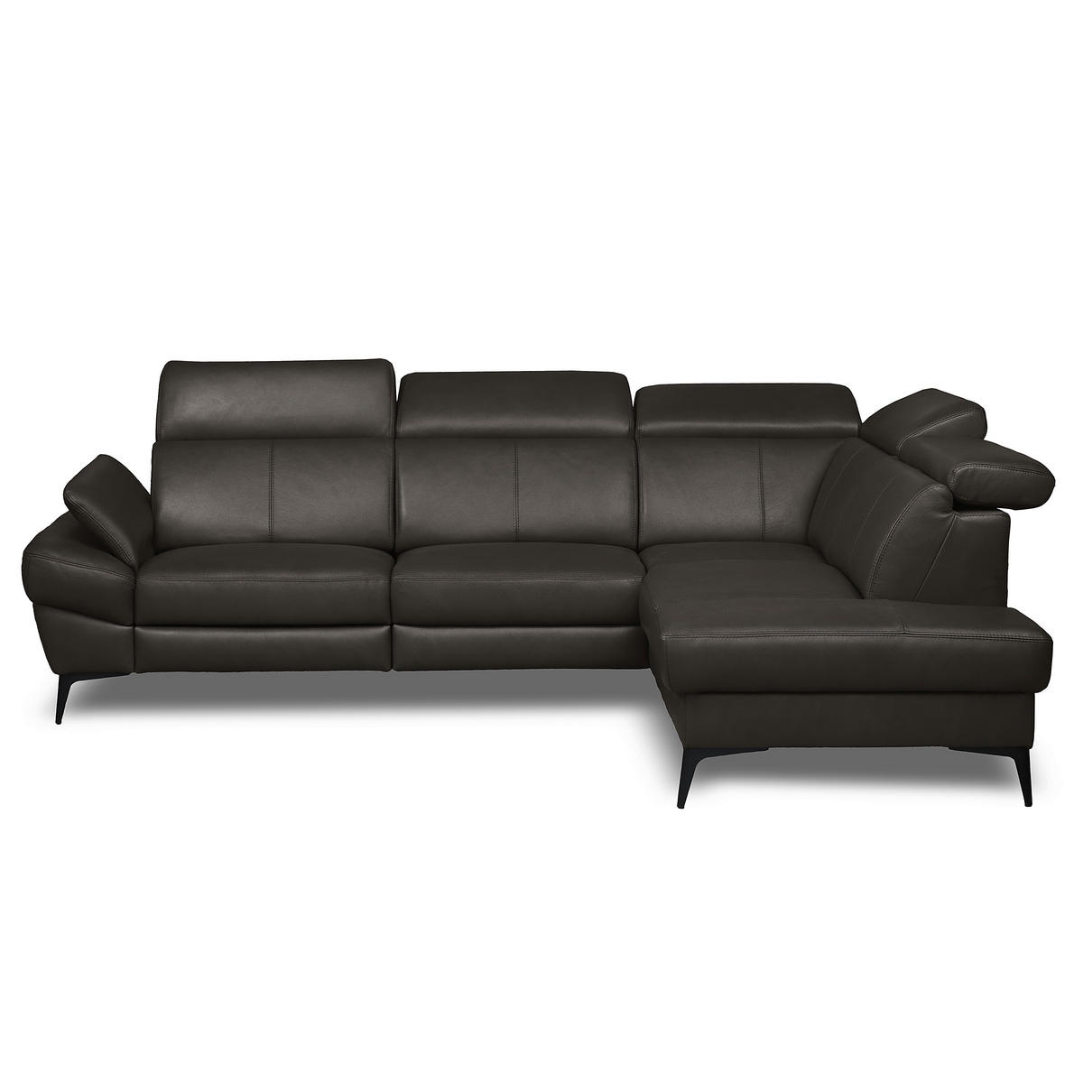 ECKSOFA Lederlook Echtleder Dunkelbraun  - Dunkelbraun/Schwarz, Design, Leder/Textil (264/211cm) - Livetastic