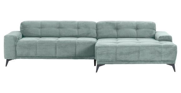 ECKSOFA  in Cord Mintgrün Rücken echt, Sitzvorzug  295/165 cm  - Schwarz/Mintgrün, KONVENTIONELL, Textil/Metall (295/165cm) - Carryhome