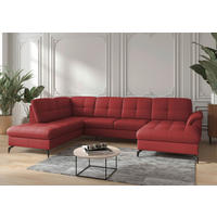 WOHNLANDSCHAFT in Vliesstoff Kombination Echtleder/Stoff Rot  - Rot/Schwarz, Modern, Leder/Textil (212/319/164cm) - Sit & More
