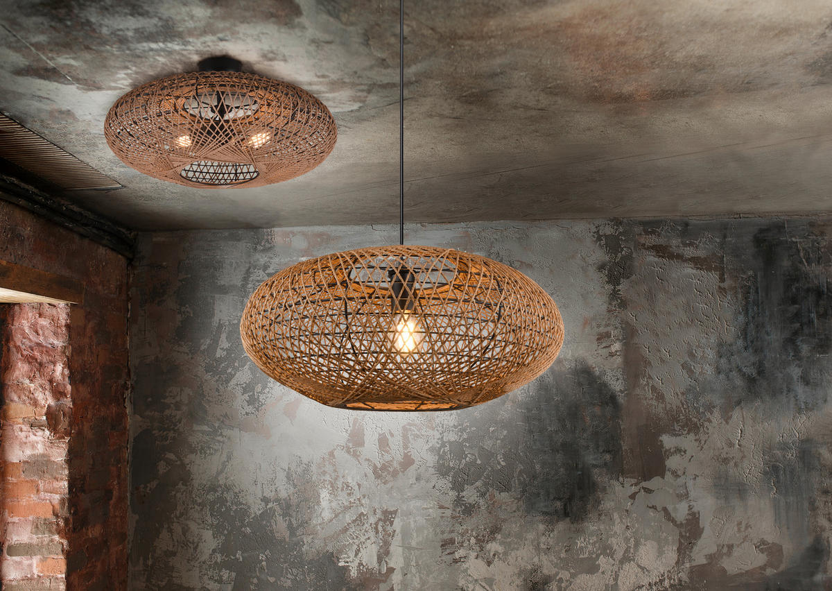 HÄNGELEUCHTE Hedda 52/150 cm   - Schwarz/Braun, Natur, Naturmaterialien/Metall (52/150cm) - Trio Leuchten