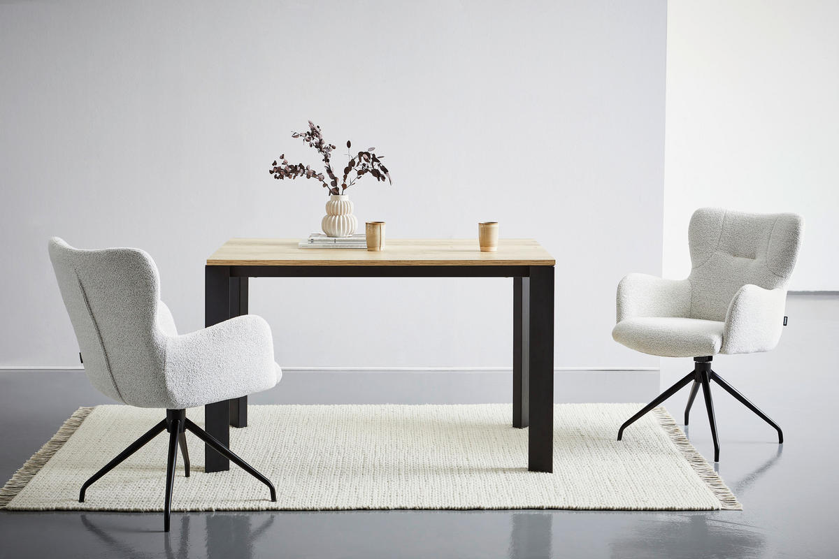 ESSTISCH Schwarz, Eichefarben rechteckig  ausziehbar, in verschiedenen Größen erhältlich, in verschiedenen Holzdekoren erhältlich  - Eichefarben/Schwarz, Design, Holzwerkstoff/Metall (120-180/80/75cm) - home24