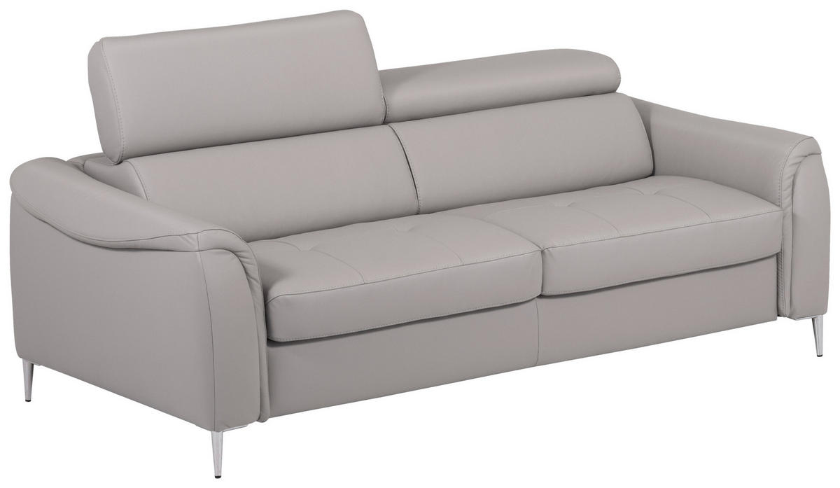 SCHLAFSOFA in Echtleder Hellgrau  - Hellgrau, Design, Leder/Metall (203/77-98/103cm) - MID.YOU
