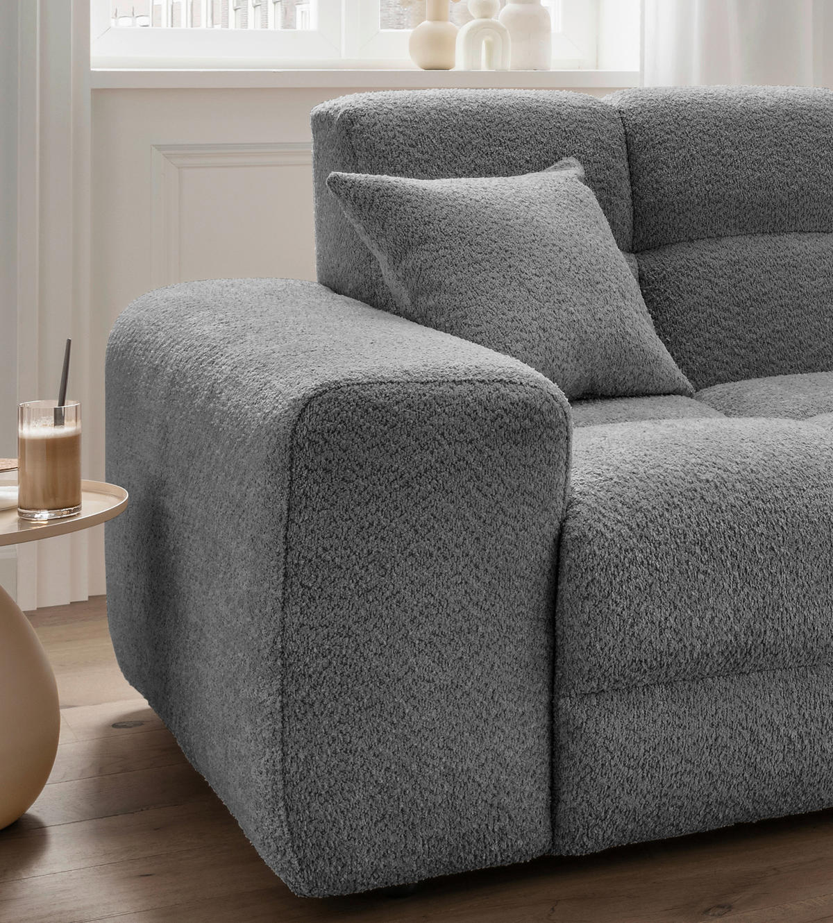 ECKSOFA Anthrazit Bouclé  - Anthrazit/Schwarz, MODERN, Kunststoff/Textil (301/152cm) - Livetastic