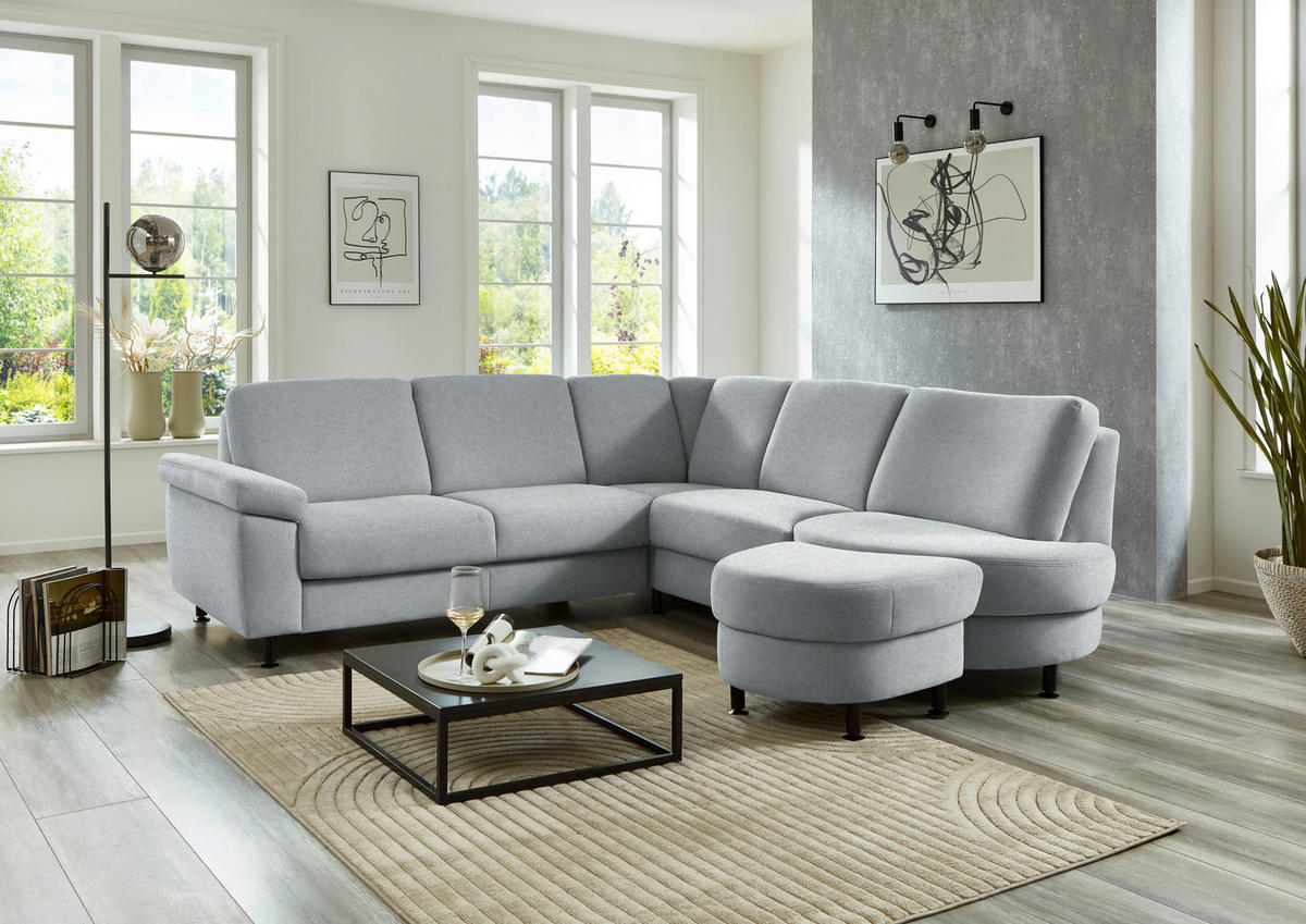 ECKSOFA  in Flachgewebe Grau  248/252 cm  - Schwarz/Grau, KONVENTIONELL, Textil/Metall (248/252cm) - Beldomo Comfort