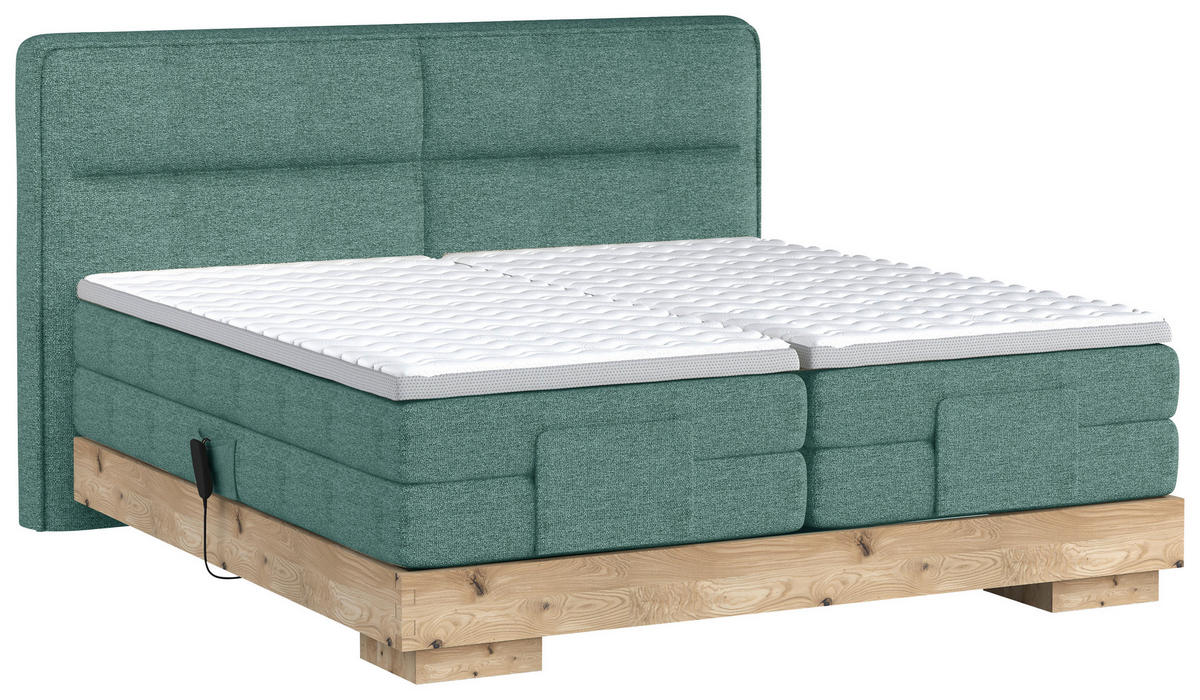 BOXSPRINGBETT 160/200 cm  in Blau, Eichefarben  - Blau/Eichefarben, Natur, Holz/Textil (160/200cm) - Valnatura