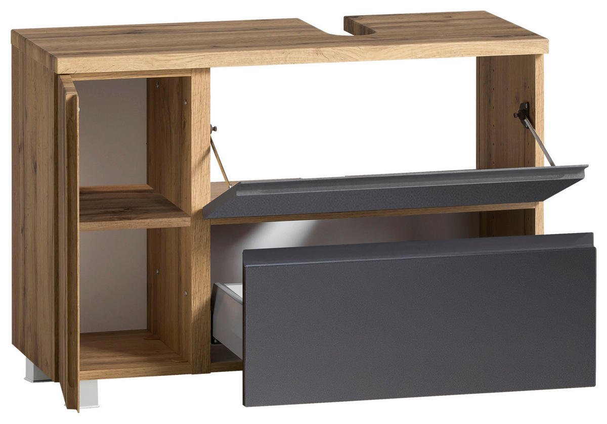 WASCHBECKENUNTERSCHRANK 85/56/35 cm  - Eiche Wotan/Grau, Modern, Holzwerkstoff (85/56/35cm) - Held