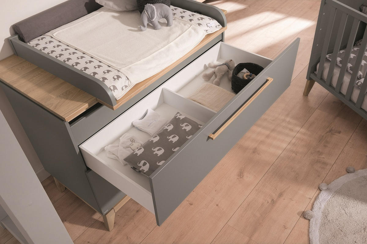 KOMODA ZA PREVIJANJE  Sten  - siva/boje hrasta, Design, drvni materijal/drvo (123,3/92,1/57,2cm) - Paidi