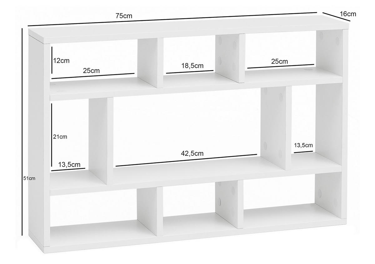 WANDREGAL 75/51/16 cm  - Weiss, Konventionell, Holzwerkstoff (75/51/16cm) - MID.YOU