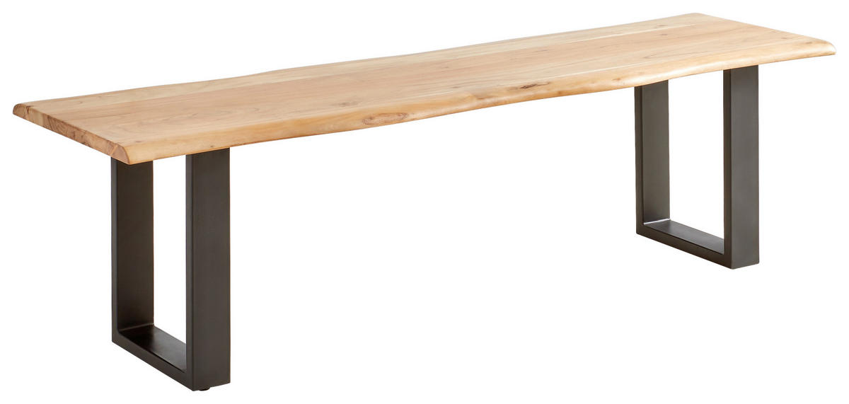 SITZBANK 200/45/45 cm Schwarz, Akaziefarben Akazie vollmassiv  - Schwarz/Akaziefarben, Basics, Holz/Metall (200/45/45cm) - MID.YOU