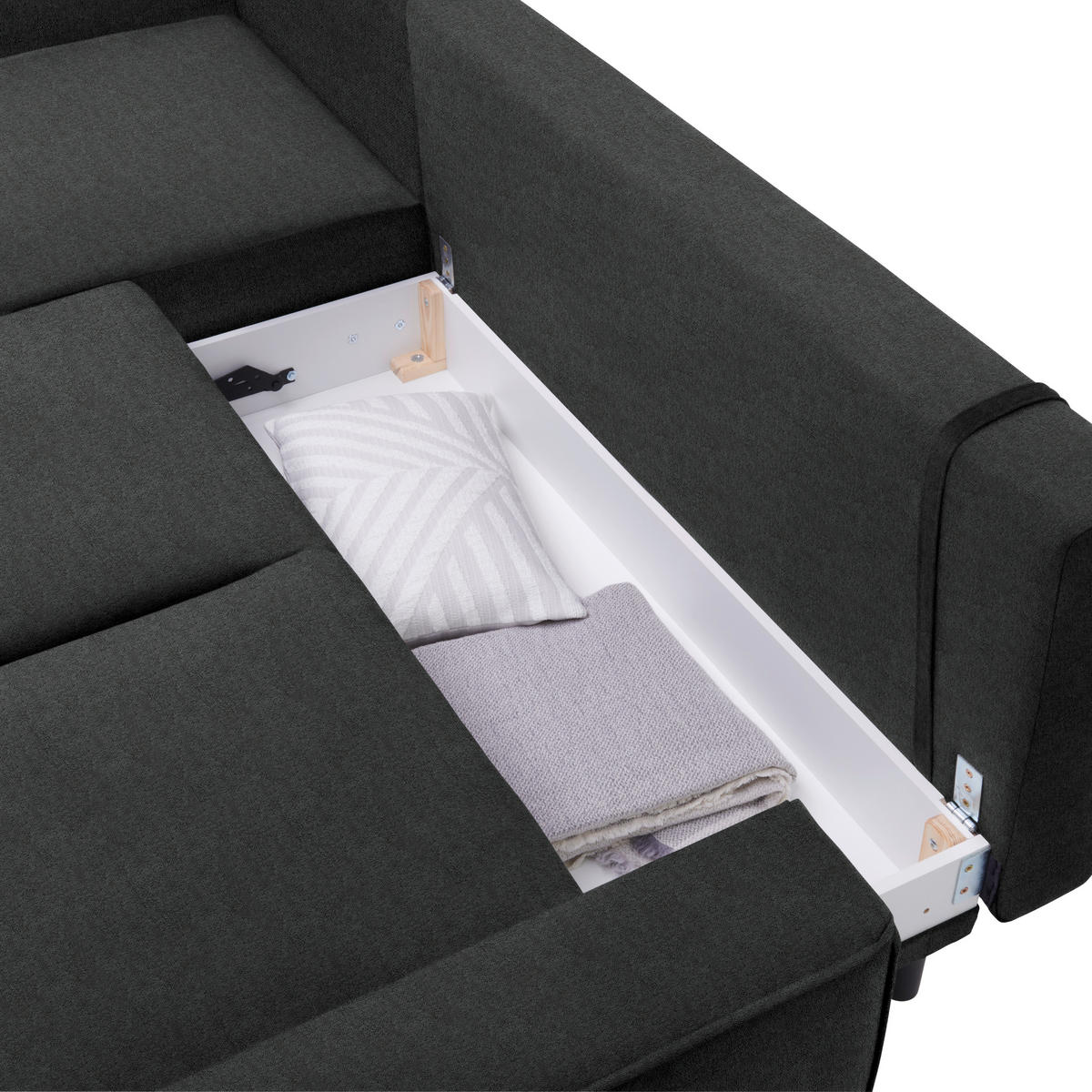 ECKSOFA in Velours Anthrazit  - Anthrazit/Schwarz, Konventionell, Holz/Textil (161/260cm) - Carryhome