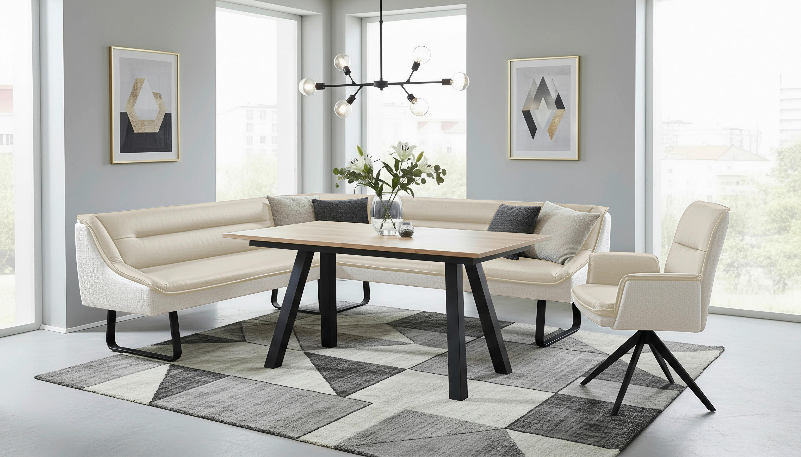 ARMLEHNSTUHL  in Struktur Echtleder pigmentiert  - Beige/Schwarz, Design, Leder/Textil (63/89/65cm) - Novel