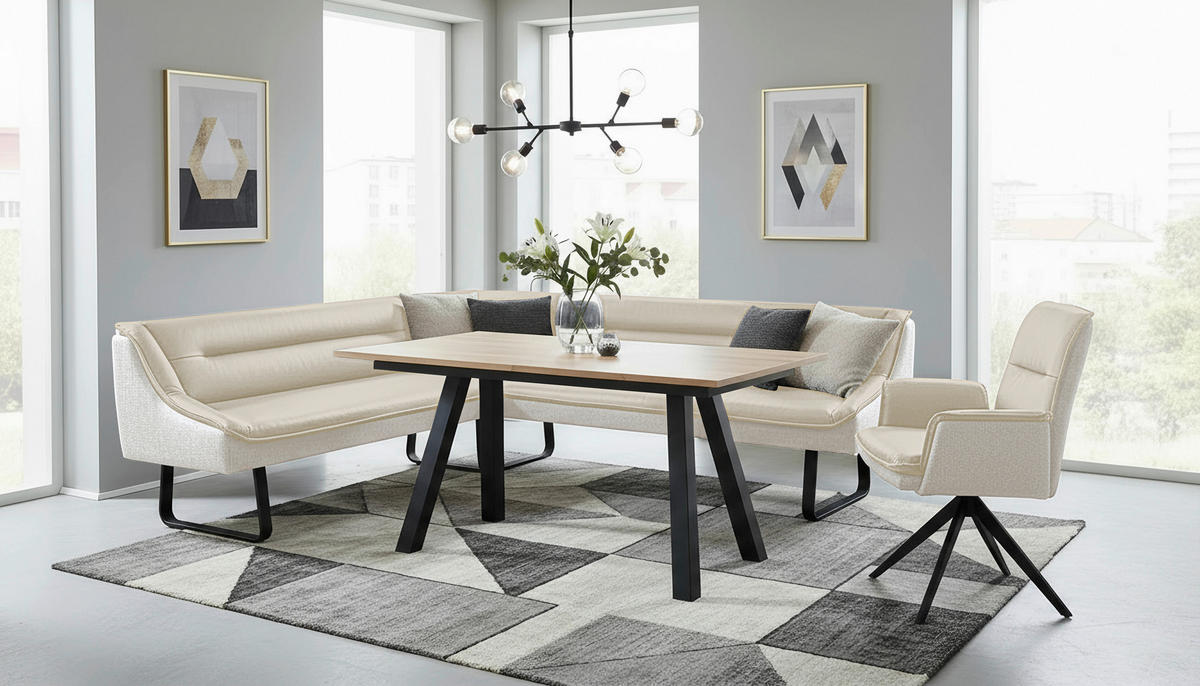 ARMLEHNSTUHL  in Struktur Echtleder pigmentiert  - Beige/Schwarz, Design, Leder/Textil (63/89/65cm) - Novel