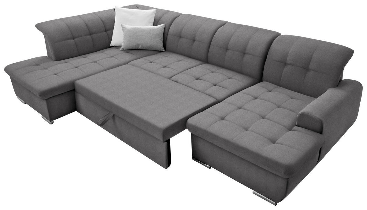 WOHNLANDSCHAFT in Flachgewebe Dunkelgrau  - Dunkelgrau/Silberfarben, Design, Textil/Metall (208/342/145cm) - Cantus