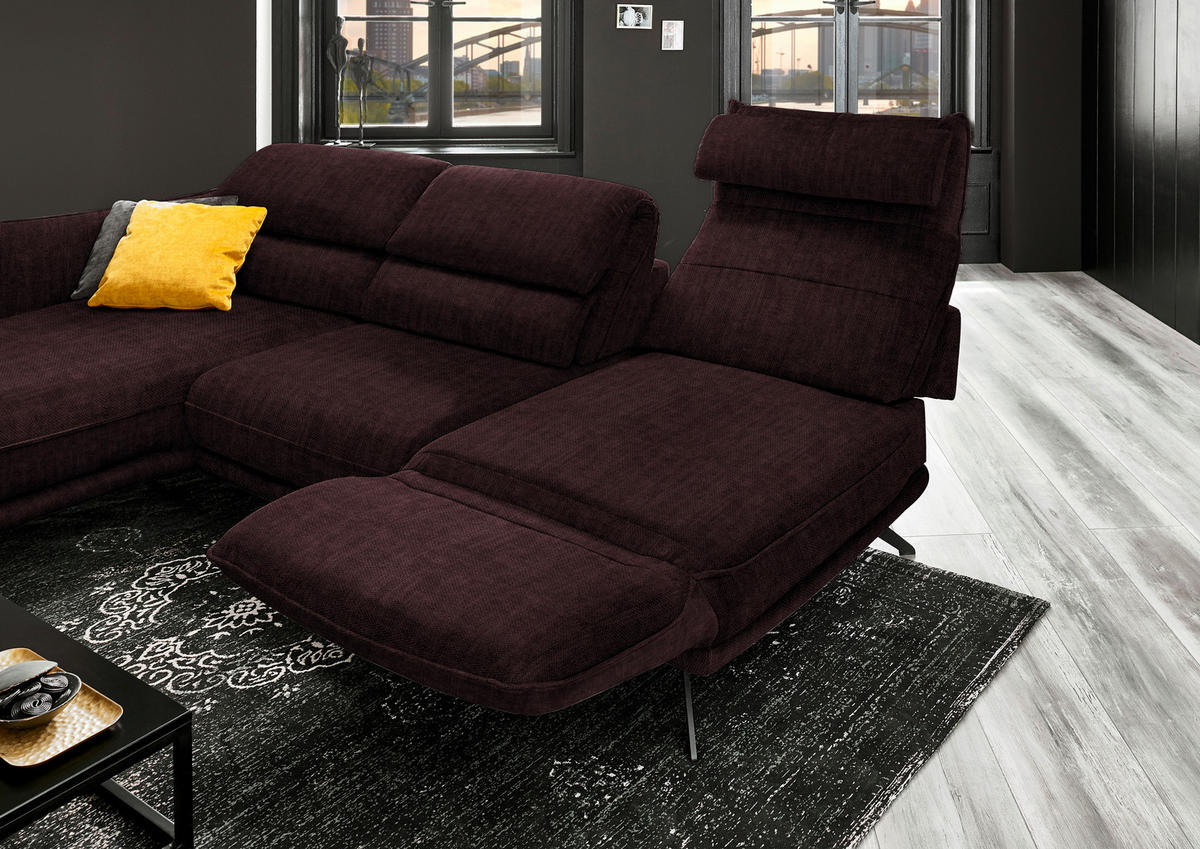 ECKSOFA in Velours Dunkelbraun  - Dunkelbraun/Schwarz, Design, Textil/Metall (153/283cm) - Valdera