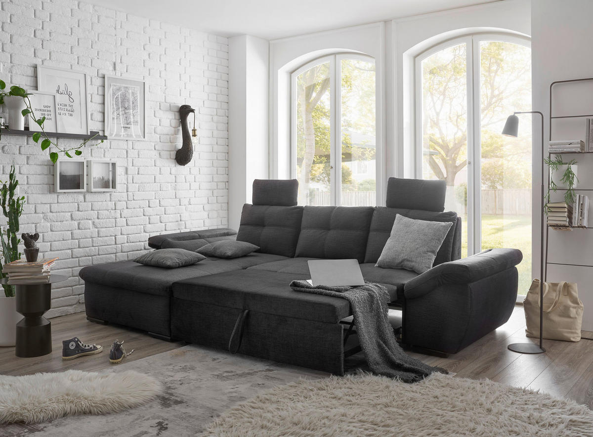 ECKSOFA in Mikrovelours Schwarz  - Schwarz, Konventionell, Kunststoff/Textil (170/275cm) - Carryhome