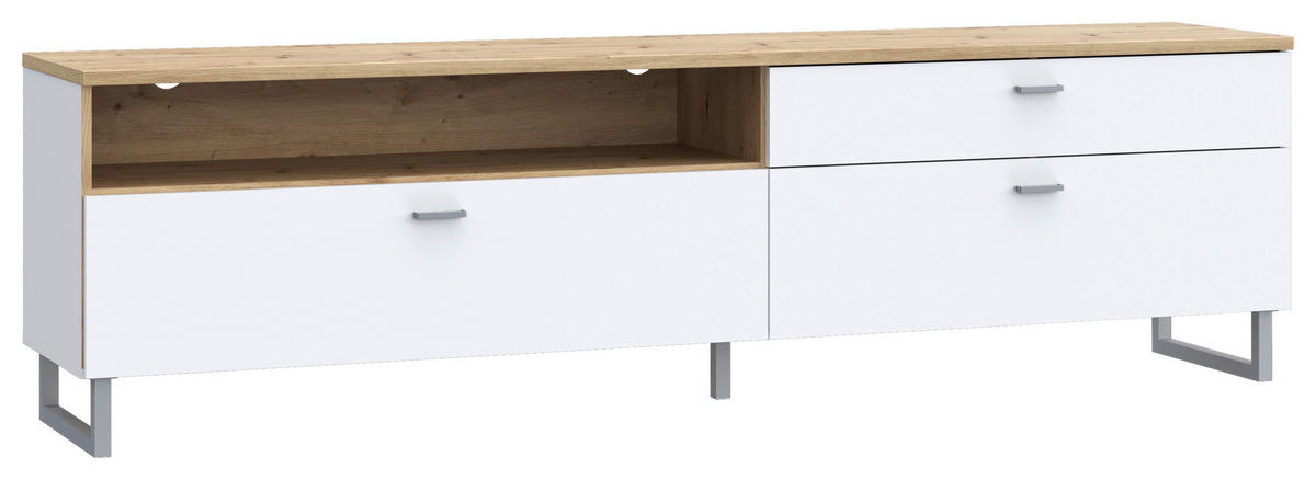 TV-ELEMENT bela, barve hrasta  - barve kroma/siva, Moderno, kovina/leseni material (205,1/57,4/41,3cm) - Hom`in