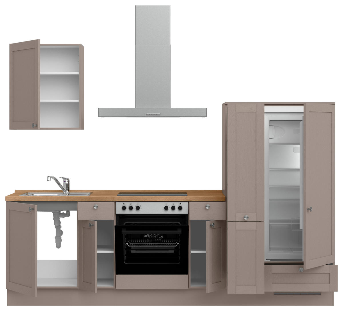 KÜCHENBLOCK Frame 270 cm  in Eichefarben, Beigebraun  - Edelstahlfarben/Eichefarben, MODERN, Holzwerkstoff/Metall (270cm) - Nobilia