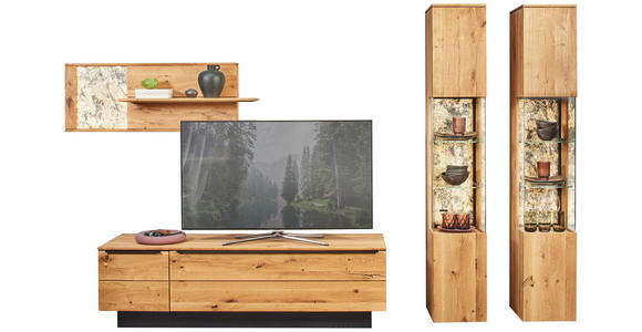 WOHNWAND  in Eichefarben  298/205,7/53,7 cm  - Eichefarben/Schwarz, Natur, Glas/Holz (298/205,7/53,7cm) - Valnatura