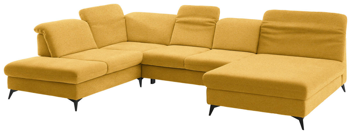 WOHNLANDSCHAFT Chenille Currygelb  - Currygelb/Schwarz, Design, Textil/Metall (255/369/198cm) - Beldomo Style