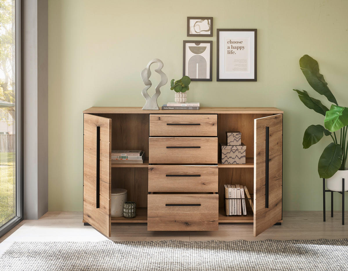 SIDEBOARD  150/86/42 cm 4 Schublade(n)  - Eichefarben/Schwarz, Design, Holzwerkstoff/Kunststoff (150/86/42cm) - Livetastic