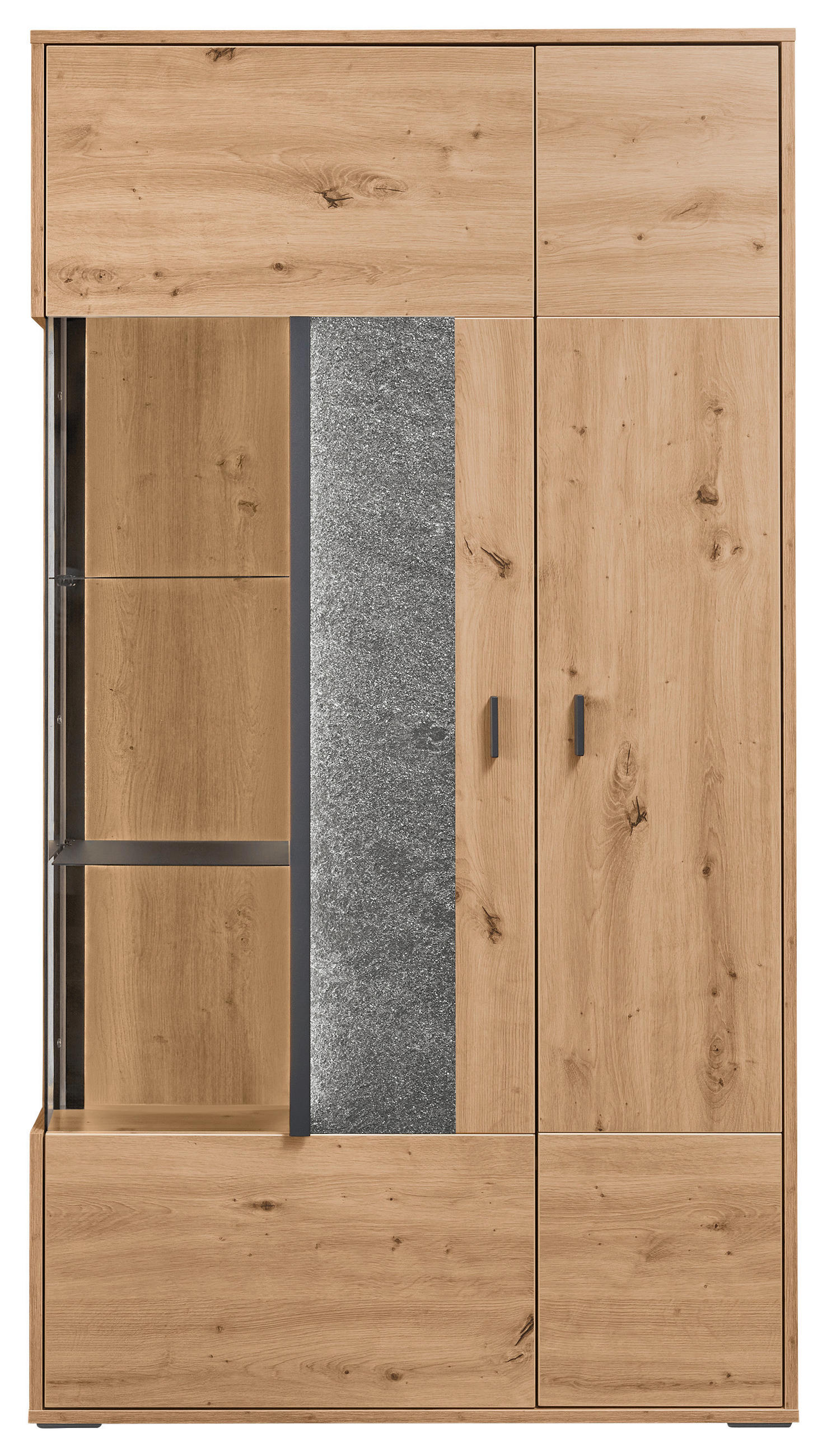 VITRINE  in Grau, Eiche Artisan  - Dunkelgrau/Eiche Artisan, Design, Glas/Holzwerkstoff (93,7/170,8/37,2cm) - SetOne by Musterring