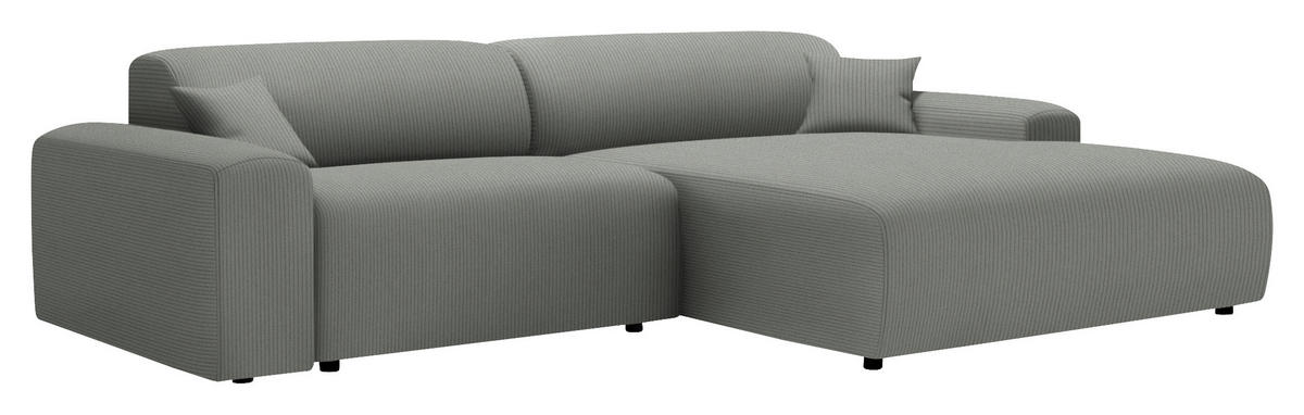 ECKSOFA in Velours, Feincord Hellgrau  292/178 cm  - Hellgrau/Schwarz, Design, Kunststoff/Textil (292/178cm) - home24