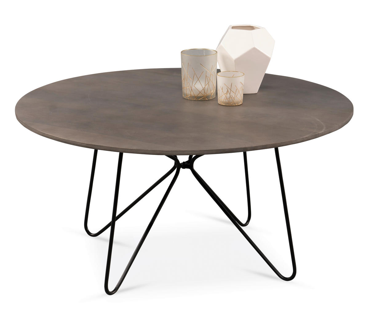 COUCHTISCH Mangoholz massiv 90/90/45 cm rund Schwarz, Silberfarben  - Silberfarben/Schwarz, Trend, Holz/Metall (90/90/45cm) - Boxxx